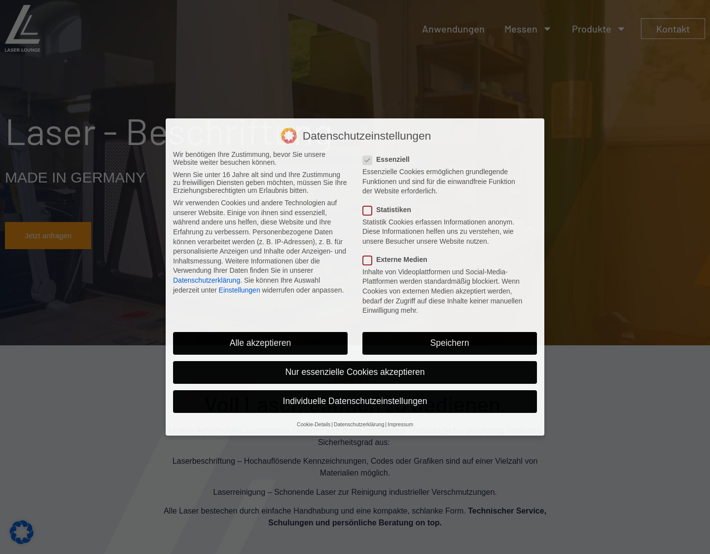 Aktuelle Website-Vorschau von Laser Lounge GmbH - Beschriftungslaser