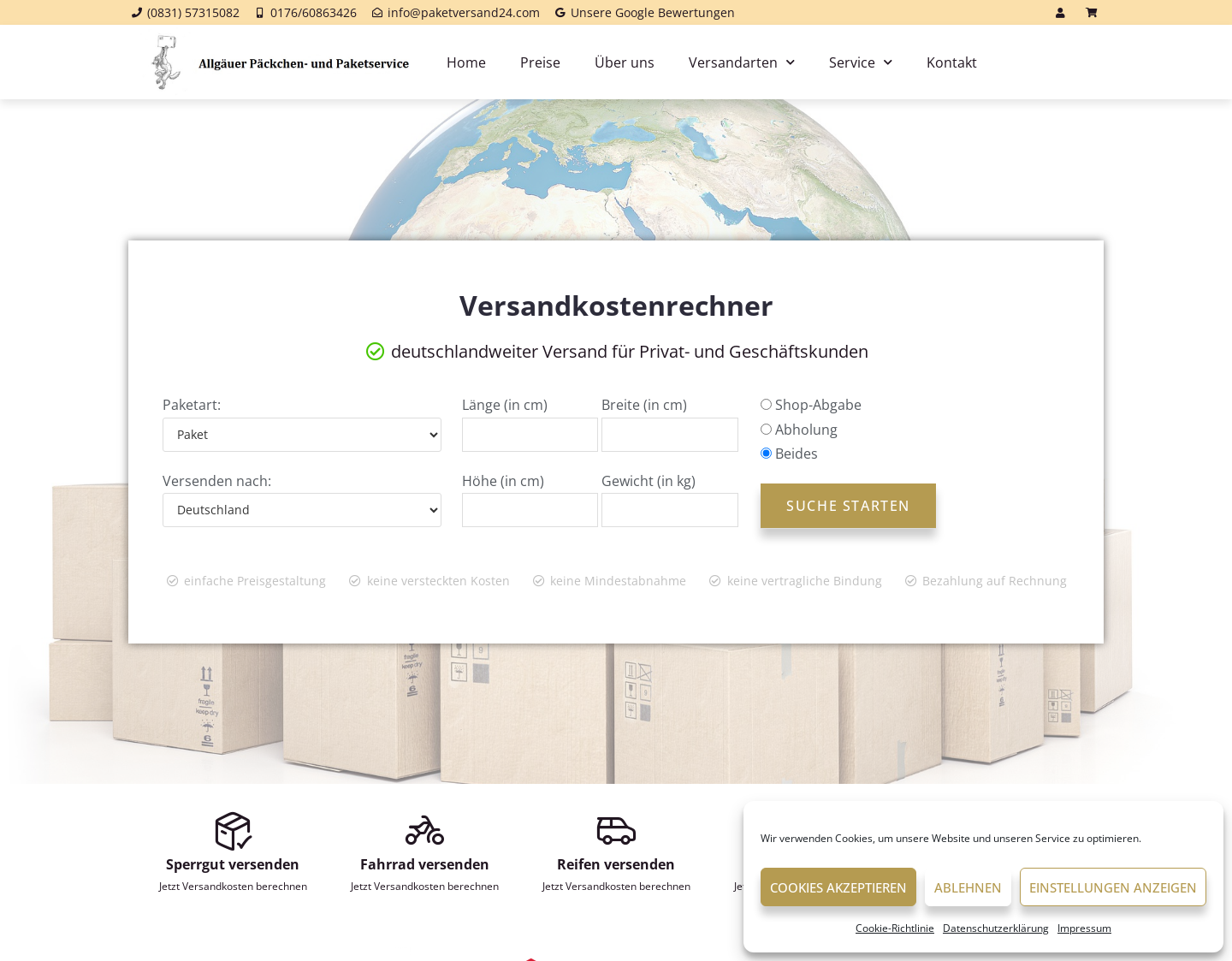 Aktuelle Website-Vorschau von Allgäuer Päckchen- und Paketservice