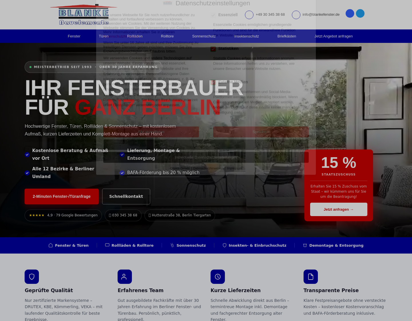 Aktuelle Website-Vorschau von Blanke Bauelemente
