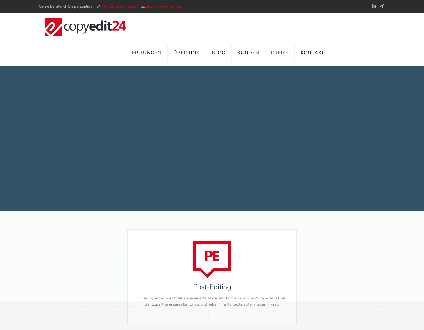 Aktuelle Website-Vorschau von copyedit24 - Lektorat