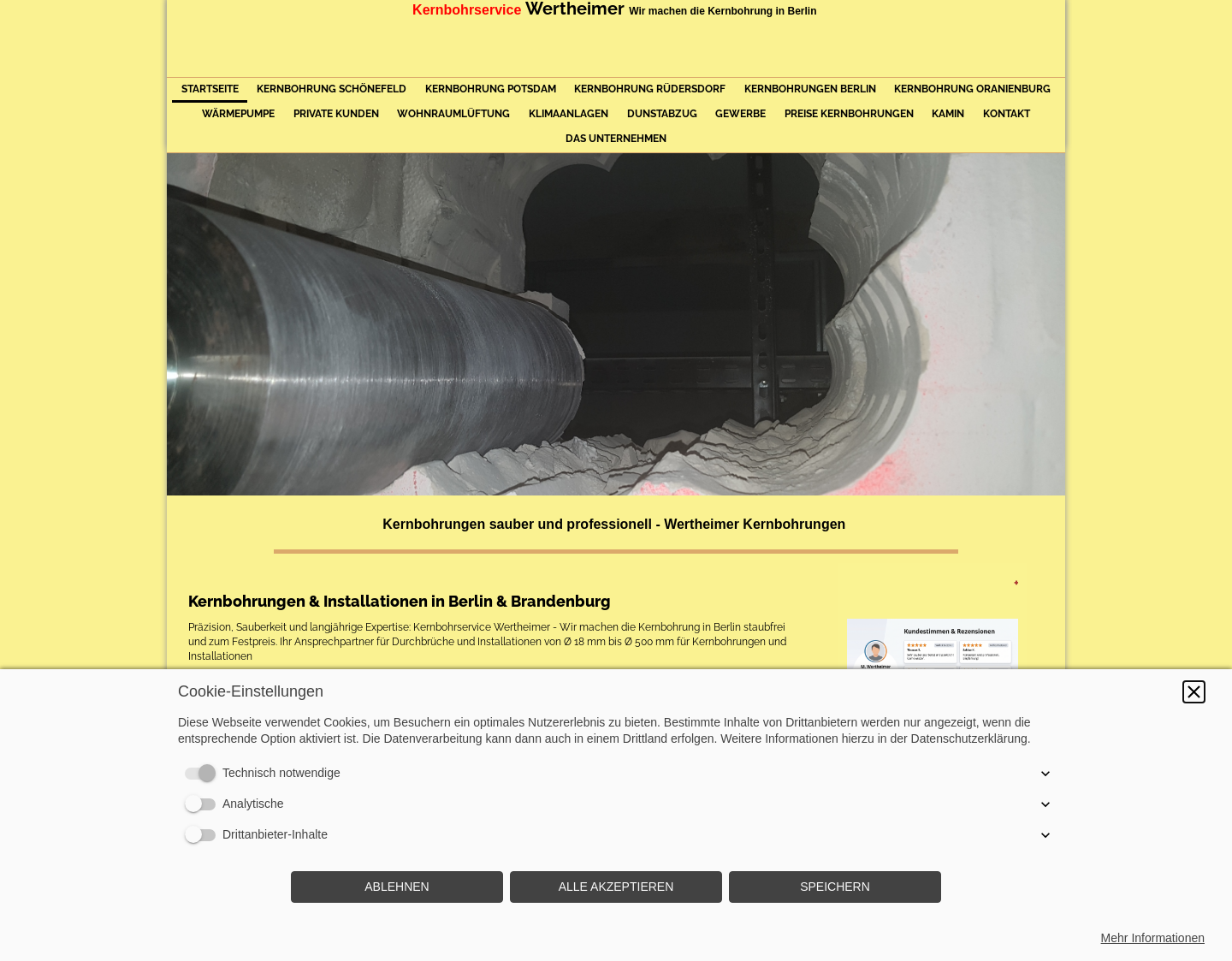 Aktuelle Website-Vorschau von Kernbohrungen für privat und Gewerbe