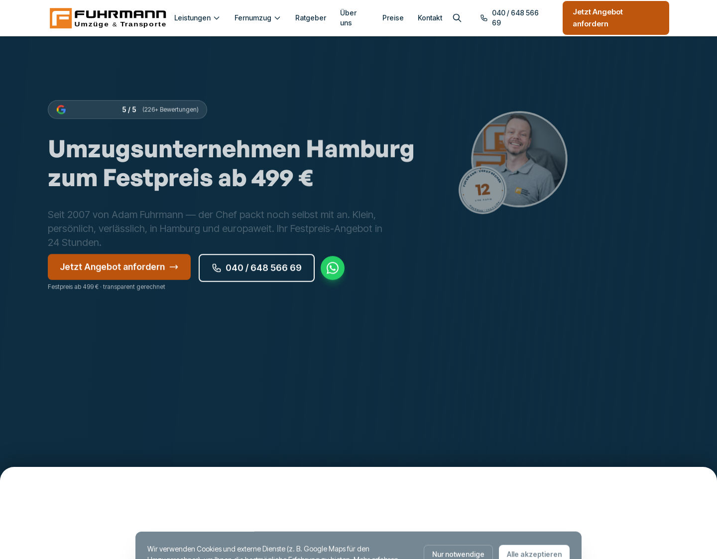 Aktuelle Website-Vorschau von Umzugsunternehmen Hamburg