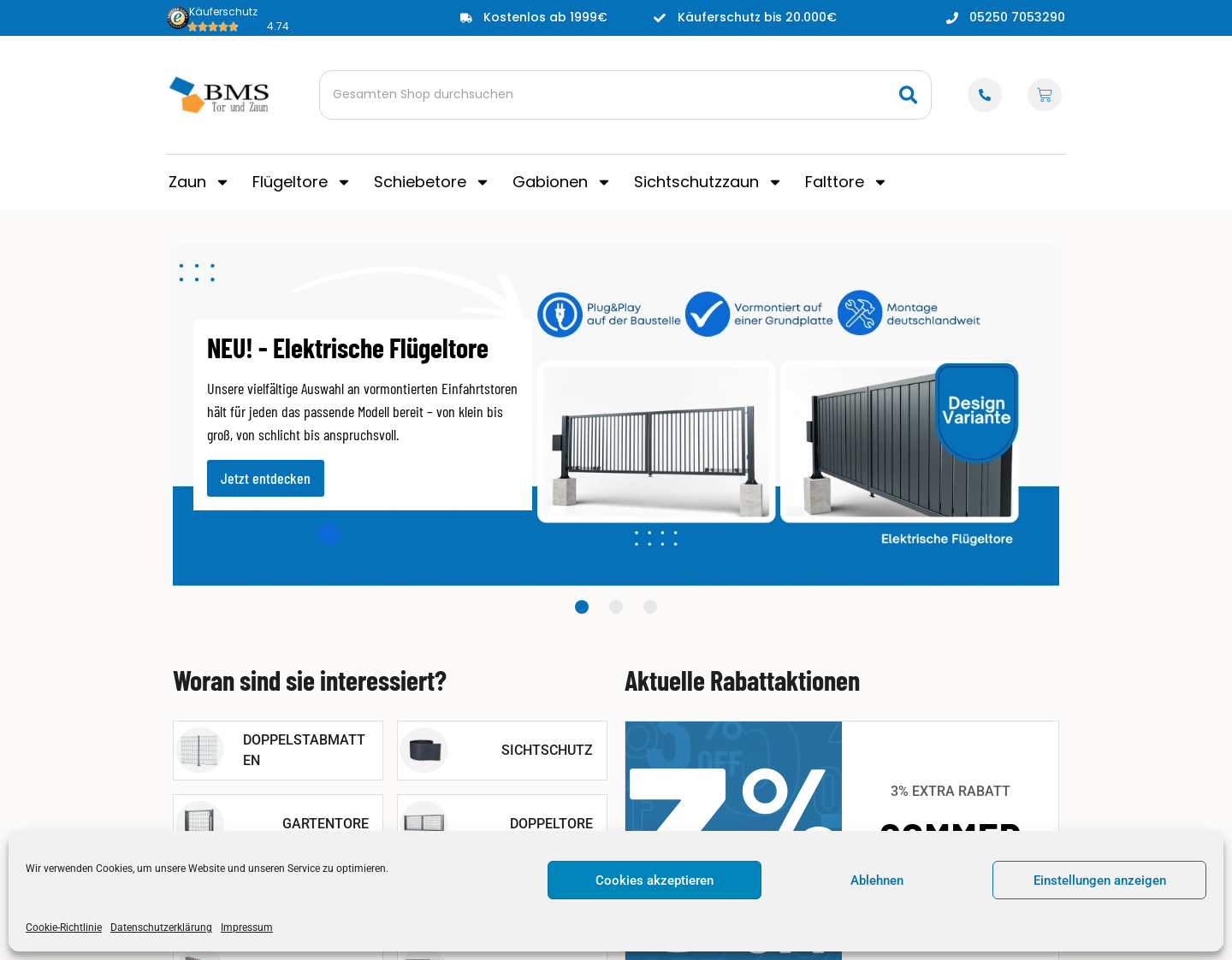 Aktuelle Website-Vorschau von BMS Schiebetore
