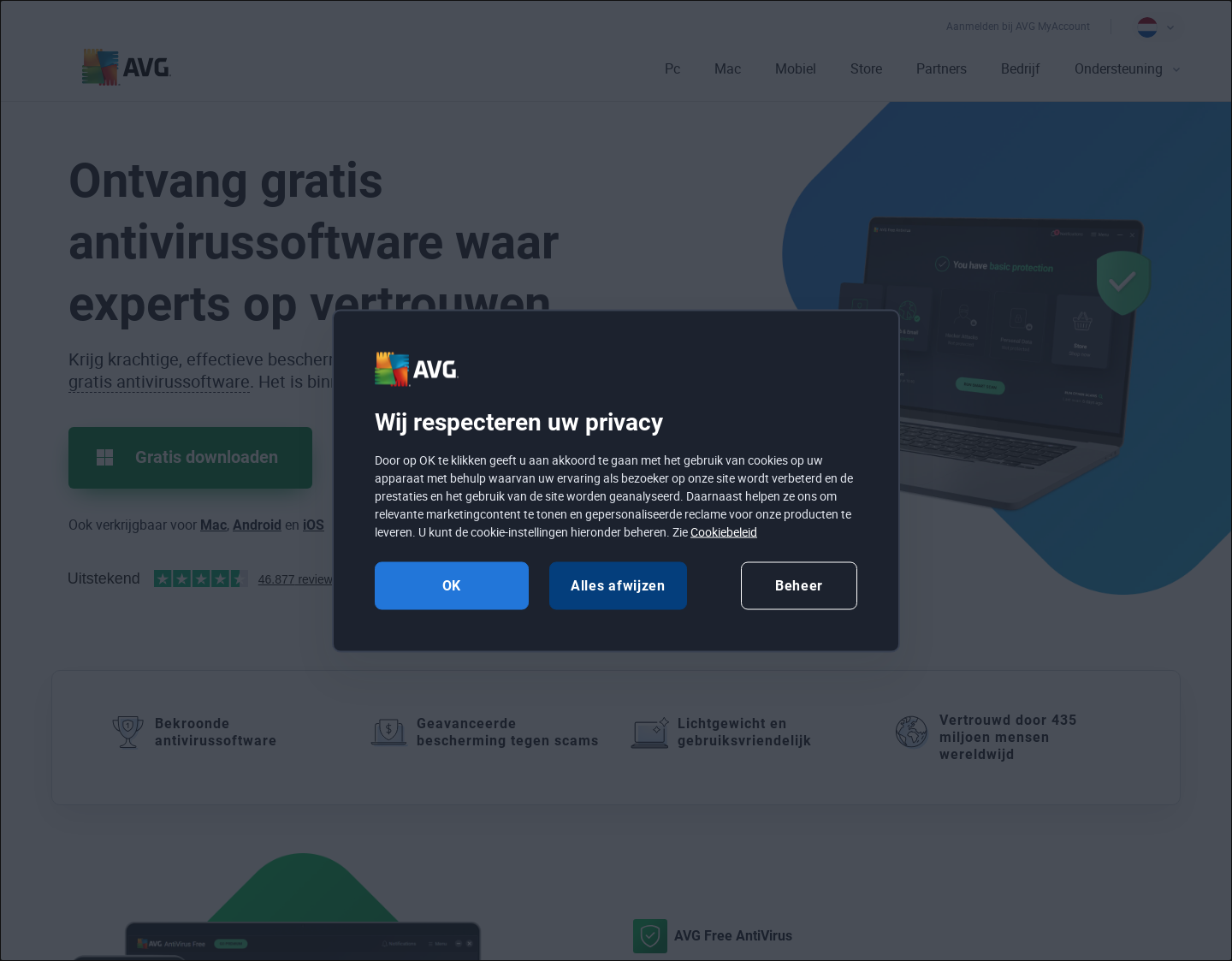 Aktuelle Website-Vorschau von Antivirus Kostenloser Download - AVG Free