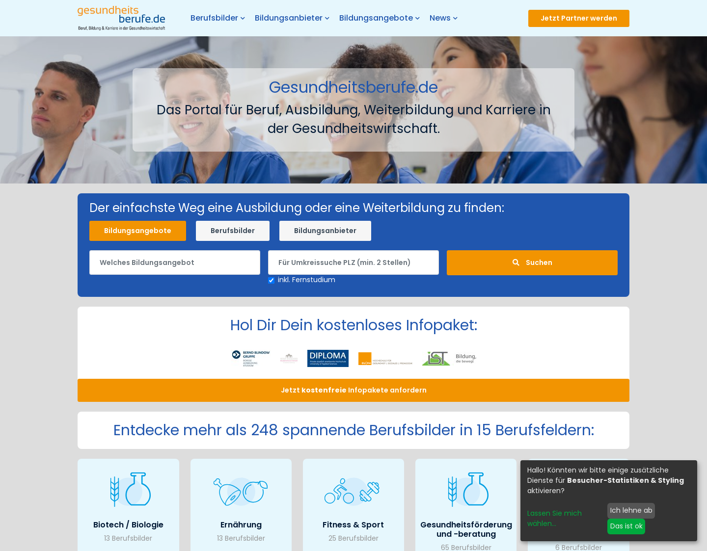 Aktuelle Website-Vorschau von Gesundheitsberufe