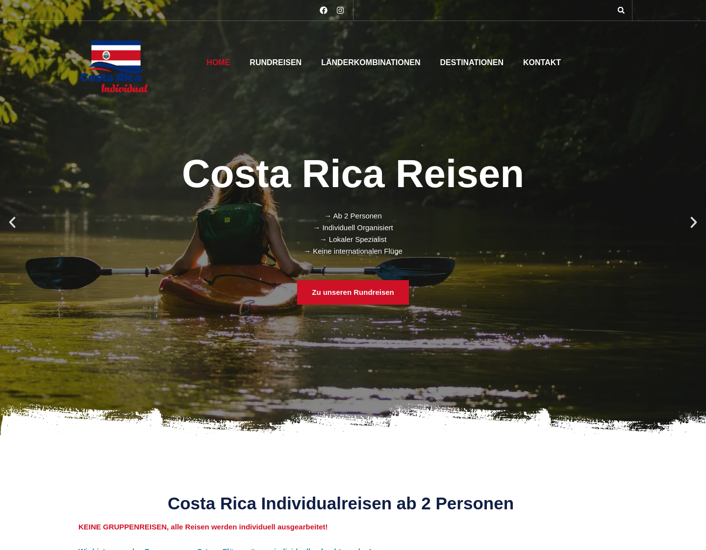 Aktuelle Website-Vorschau von Costa Rica Rundreise