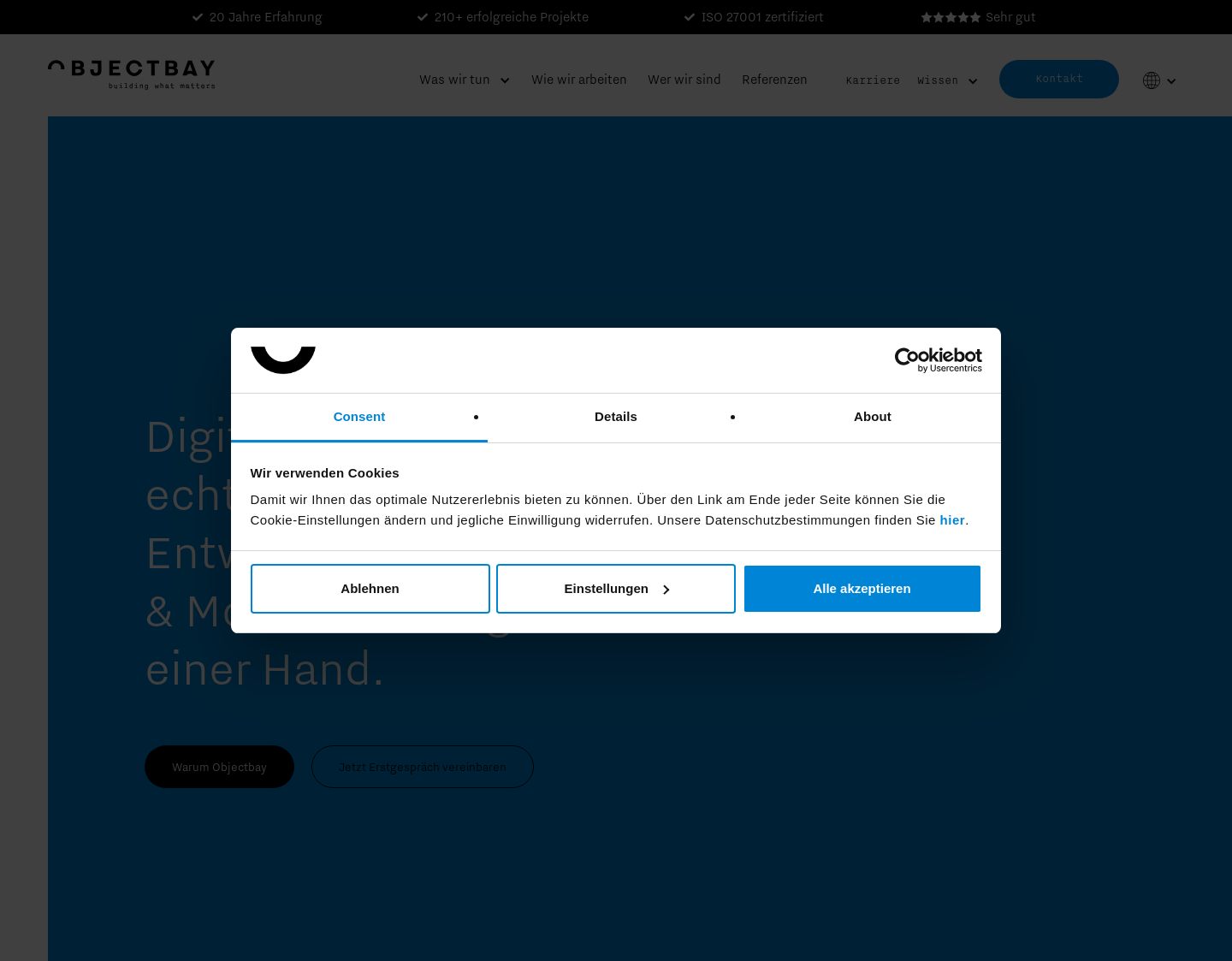 Aktuelle Website-Vorschau von Objectbay Software GmbH