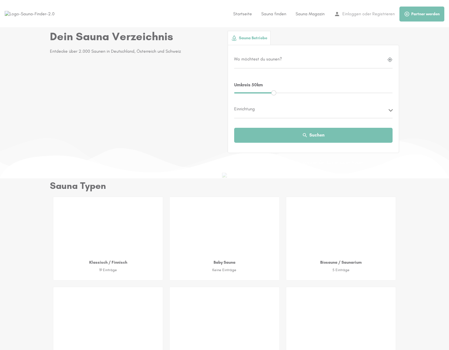 Aktuelle Website-Vorschau von Sauna-Finder