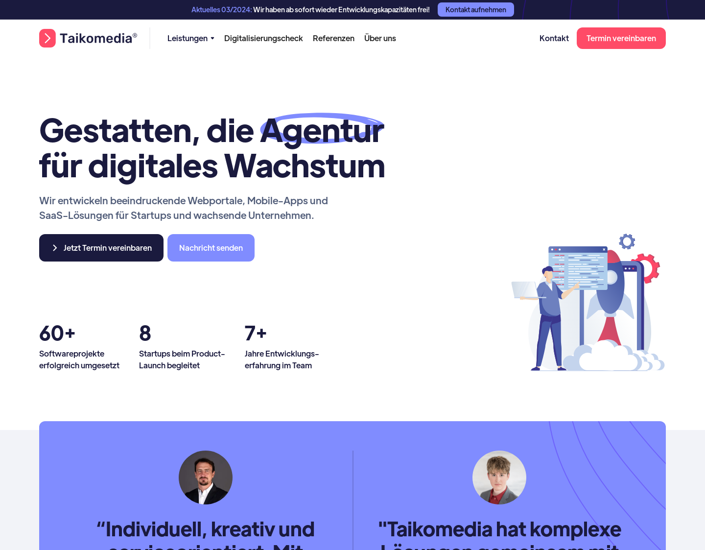 Aktuelle Website-Vorschau von Agentur Taikomedia