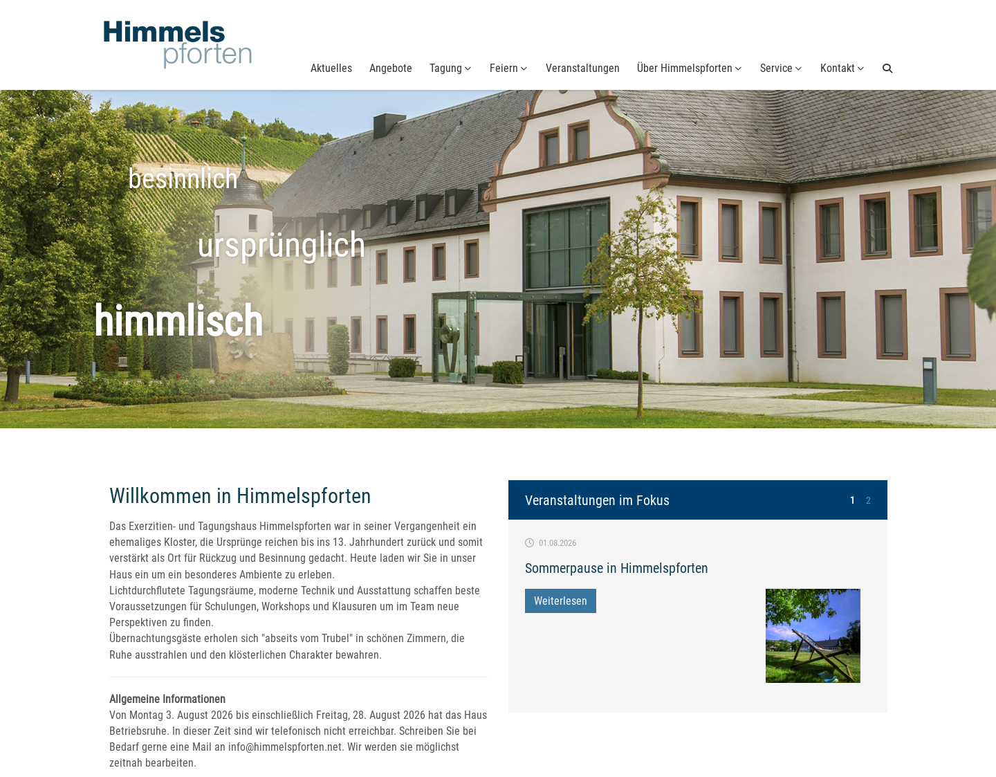 Aktuelle Website-Vorschau von Das Exerzitienhaus Himmelspforten